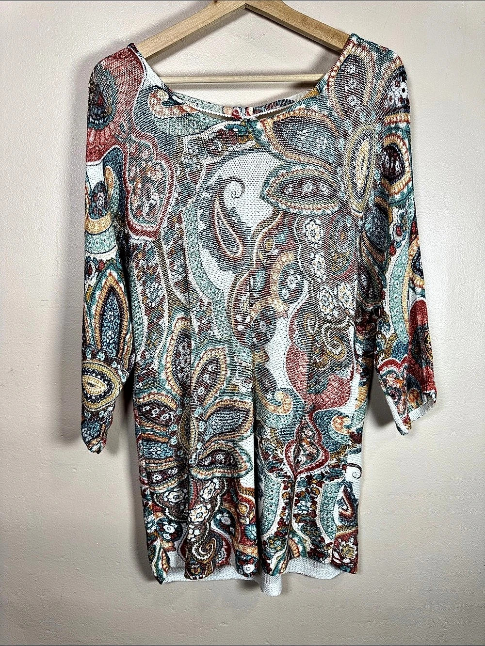 Chico's Sweater Paisley Tunic L Open Knit Boho